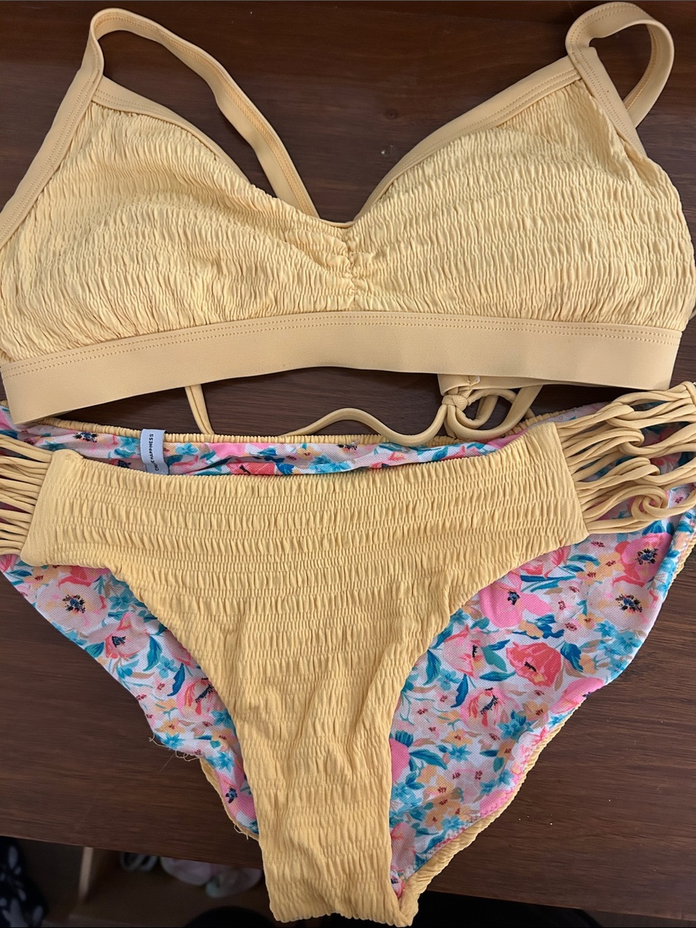 Cupshe Sunny Yellow Bikini Set with Floral Print Accents